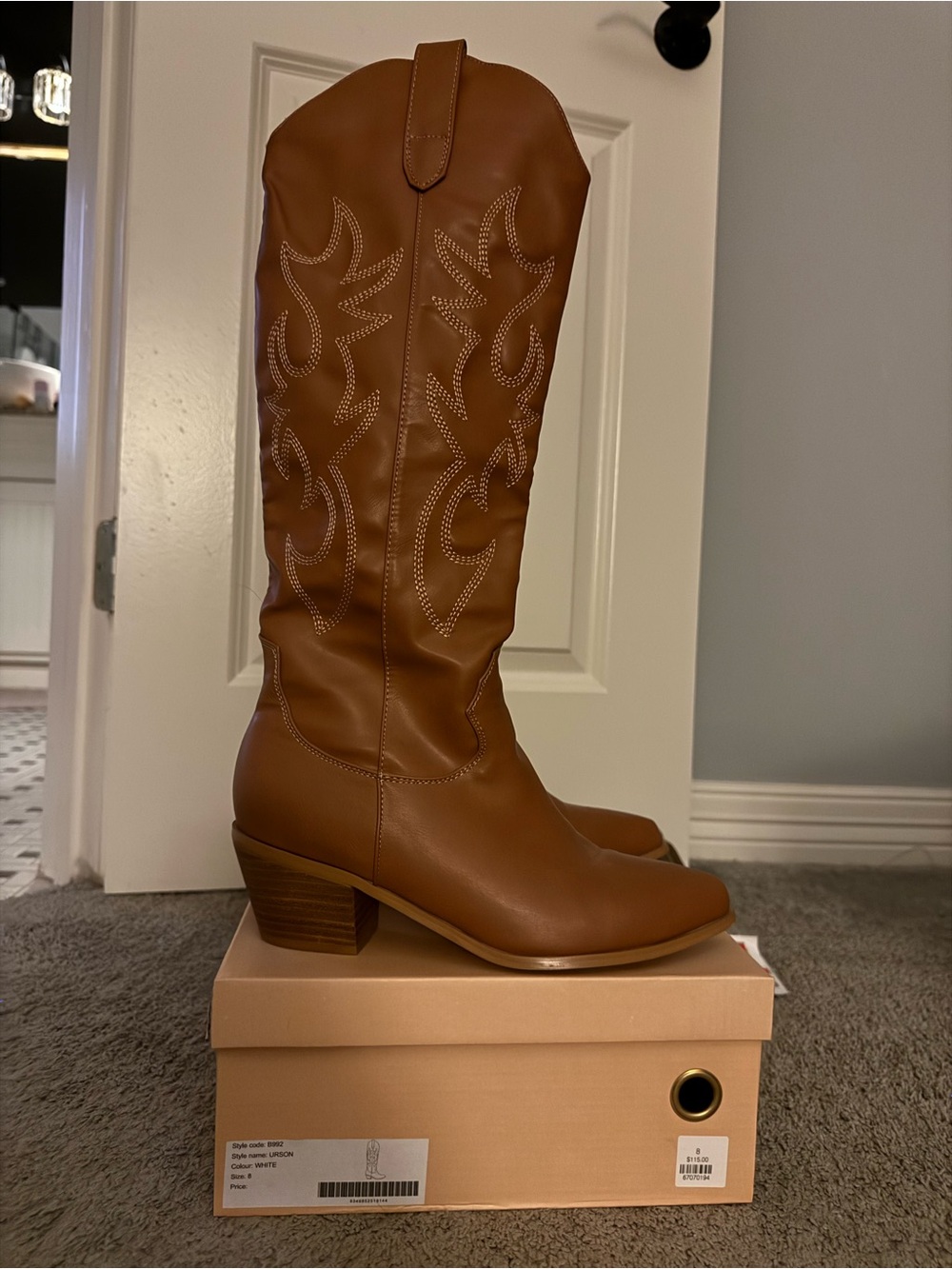 Billini Urson Tan Western-Inspired Knee-High Heeled Boots
